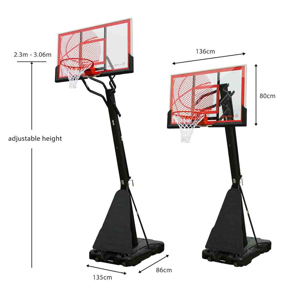 Bee Ball Optimum full-size orange basketball hoop with sturdy black stand.