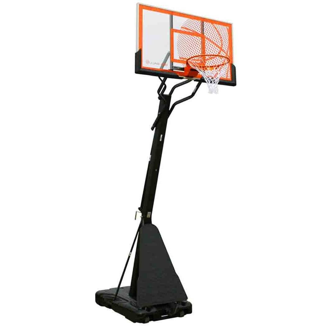 Bee Ball Optimum full-size basketball hoop, vibrant yellow and blue, durable design.