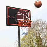 Bee Ball Pro Bound adjustable basketball hoop in red, full size, outdoor use.